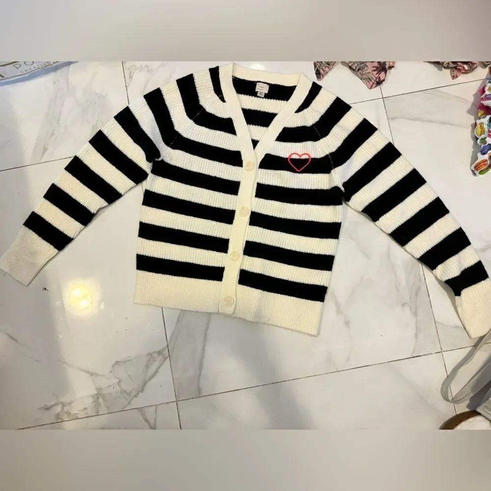 Black and white striped cardigan with a heart #11